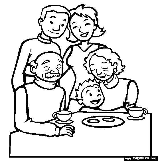 Название: Раскраска Ужин у бабушки с дедушкой. Категория: Члены семьи. Теги: Семья, родители, дети, бабушка, дедушка.