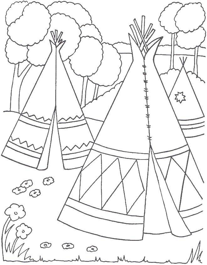 Coloring Wigwam. Category the Indians. Tags:  wigwams, Indians.