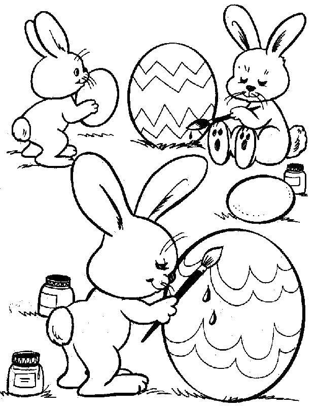 Название: Раскраска Зайчики раскрашивают яйца. Категория: кролик. Теги: Пасха, праздник, яйца, кролики.