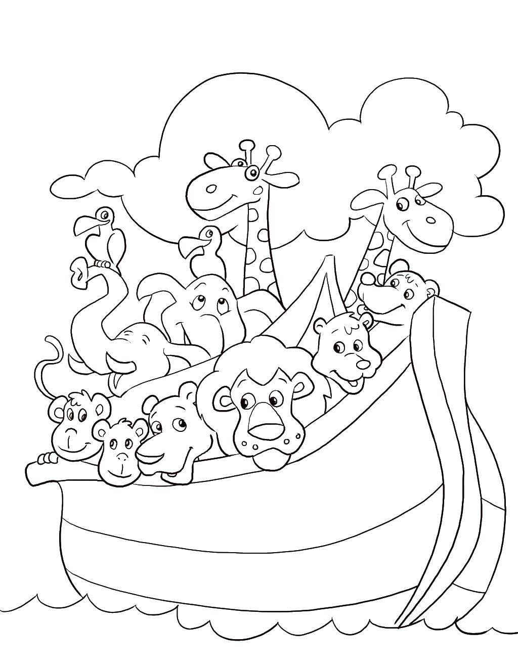 Название: Раскраска Звери в лодке. Категория: зверушки. Теги: звери, лодка, животные.