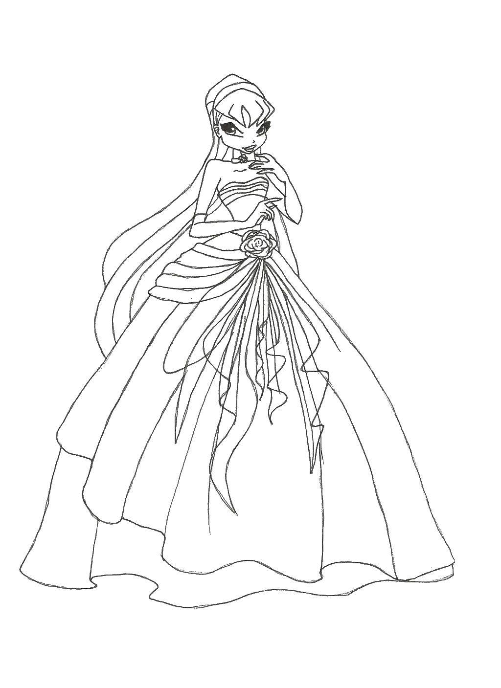 Coloring Ball gown Stella. Category Winx club. Tags:  Character cartoon, Winx.