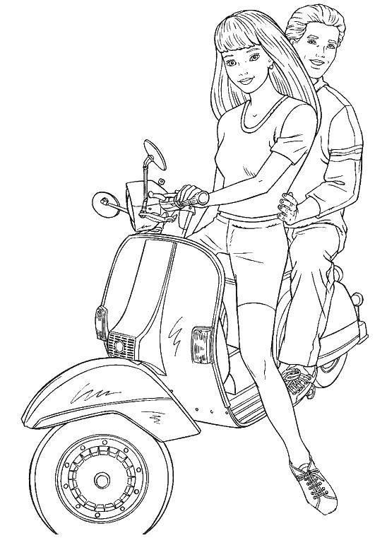 Название: Раскраска Барби и кен на мотоцикле. Категория: Барби. Теги: Барби, кен.