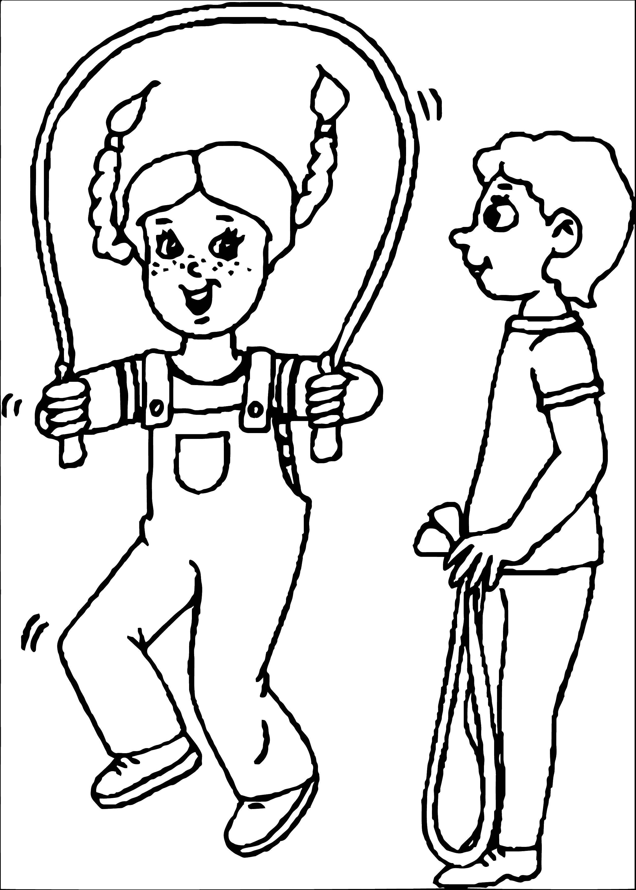 Название: Раскраска Дети со скакалкой. Категория: Прыжок. Теги: Спорт, скакалка.