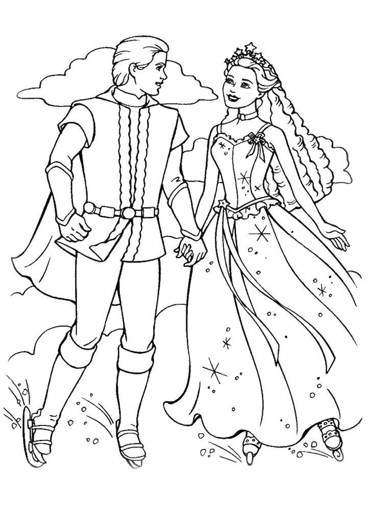 Coloring Figure skating Prince and Princess. Category wedding. Tags:  Wedding, dress, bride, groom.