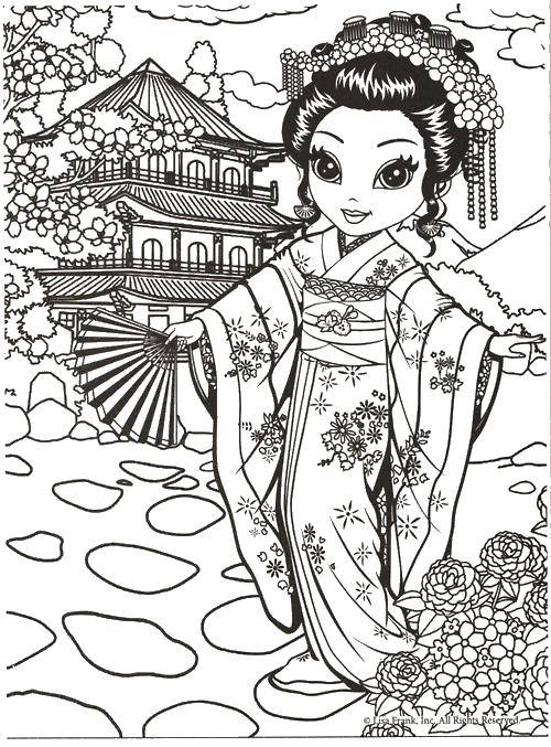Coloring Geisha in kimono. Category peoples of the world. Tags:  Peoples of the world.