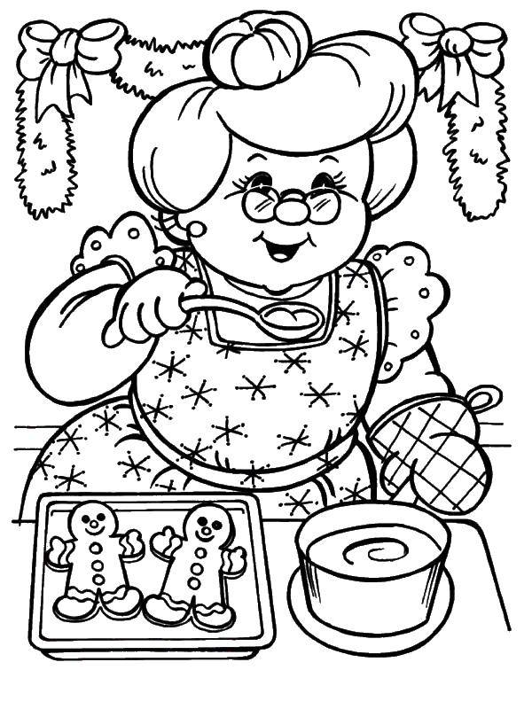 Название: Раскраска Готовка печений бабушкой. Категория: Приготовление еды. Теги: еда , повар, кухня.