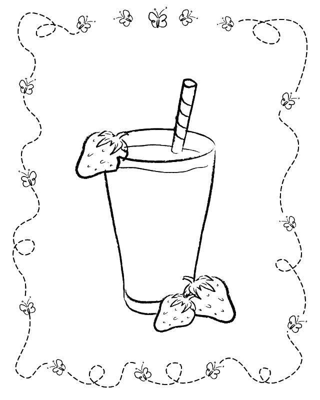Название: Раскраска Клубнички в коктейле. Категория: Молоко. Теги: еда.