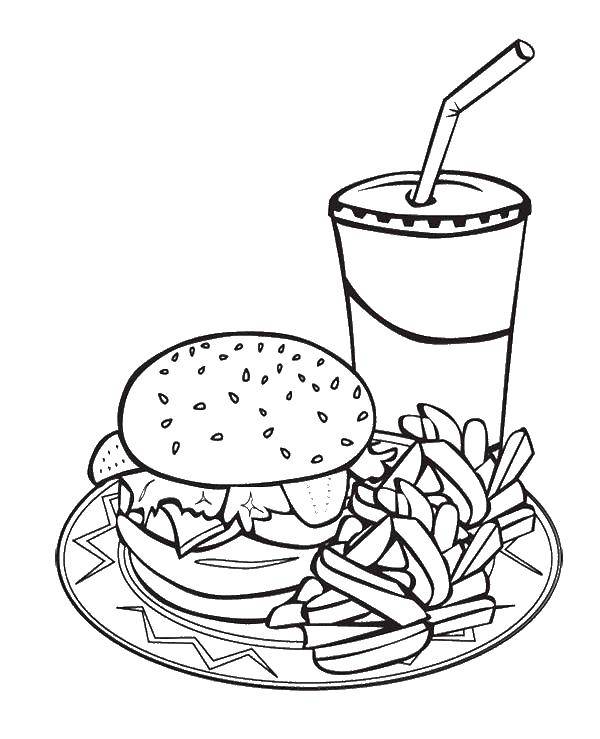 Название: Раскраска Комплексный обед. Категория: Гамбургер. Теги: еда.