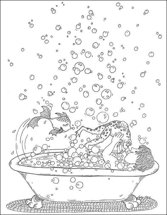 Название: Раскраска Купание с лягушкой. Категория: Ванная комната. Теги: ванная.