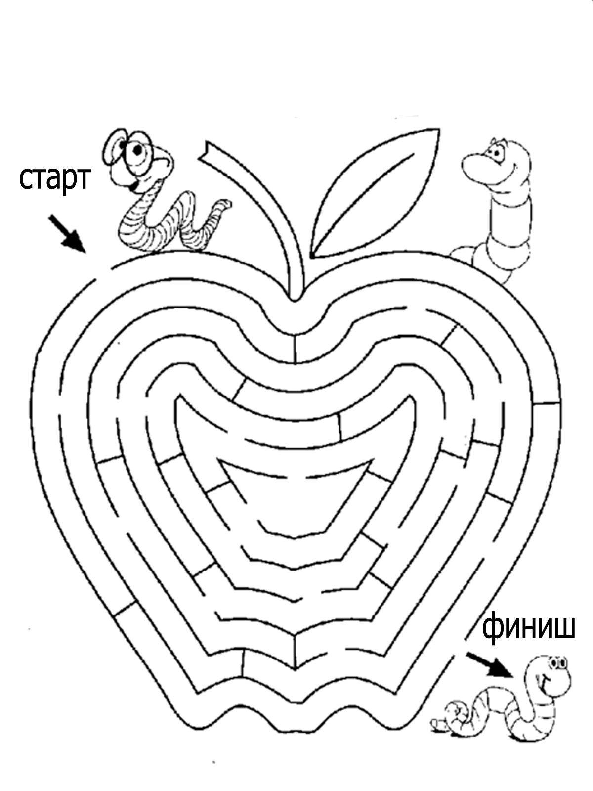 Coloring Maze Apple. Category the labyrinth. Tags:  maze, Apple.
