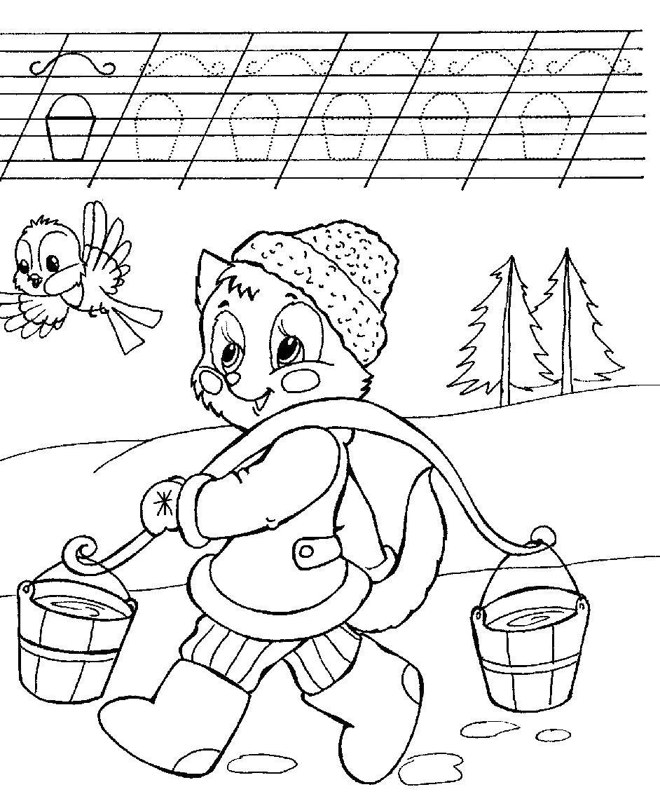 Coloring Fox carries water. Category tracing. Tags:  tracing.