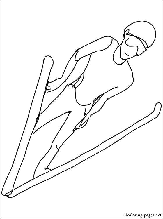 Название: Раскраска Лыжник в прыжке. Категория: Прыжок. Теги: Спорт, лыжи.