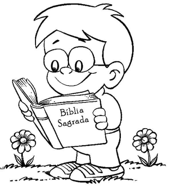 Название: Раскраска Мальчик читает библию. Категория: библия. Теги: мальчик, библия, христианство.
