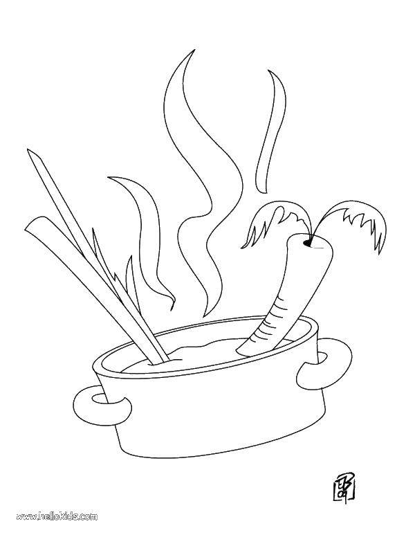 Название: Раскраска Морковный суп. Категория: Приготовление еды. Теги: еда , повар, кухня.