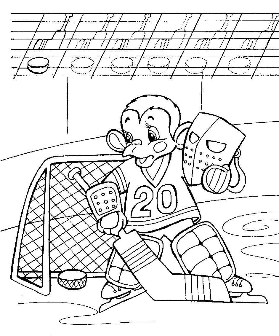 Coloring Monkey playing hockey. Category tracing. Tags:  Monkey, hockey, puck, ice.