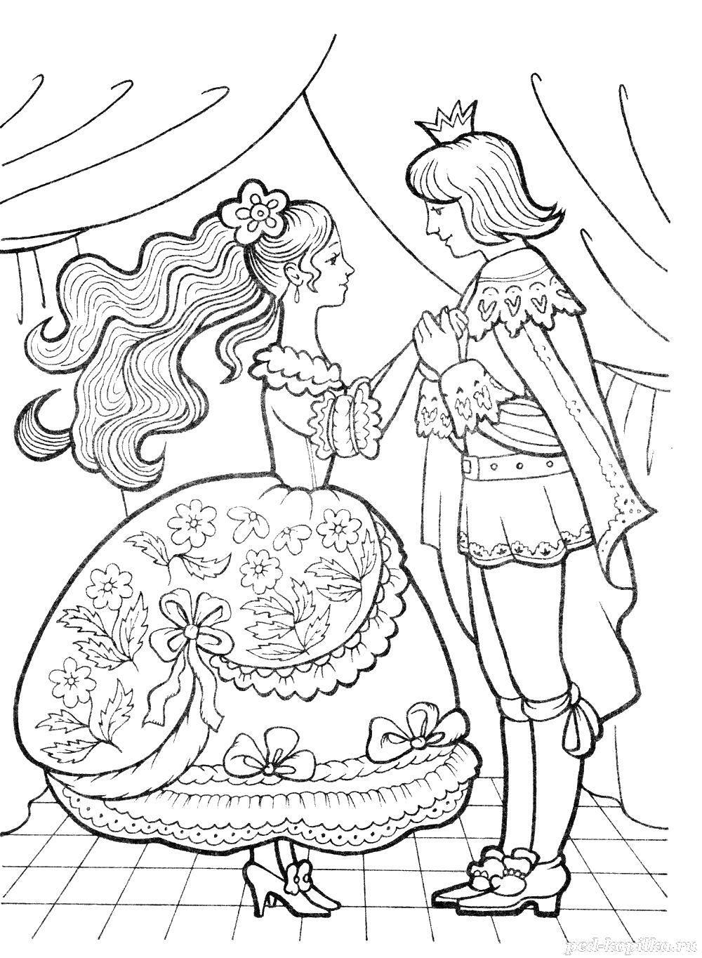 Название: Раскраска Принц и принцесса на балу. Категория: принцесса. Теги: Принцесса, принц.