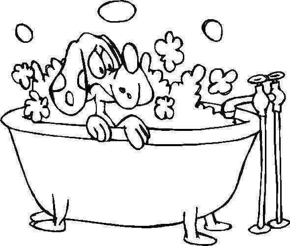 Coloring Собачка не хочет мыться. Category Ванная комната. Tags:  ванная.