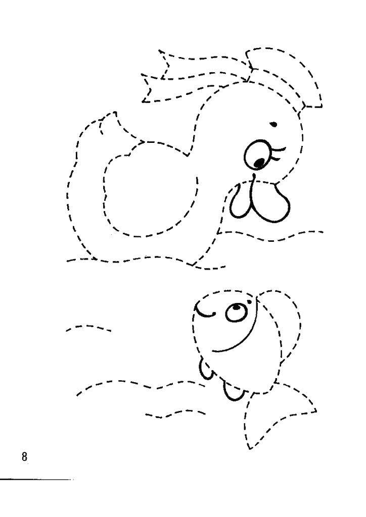 Coloring Duck and fish. Category Coloring pages. Tags:  duck, fish.