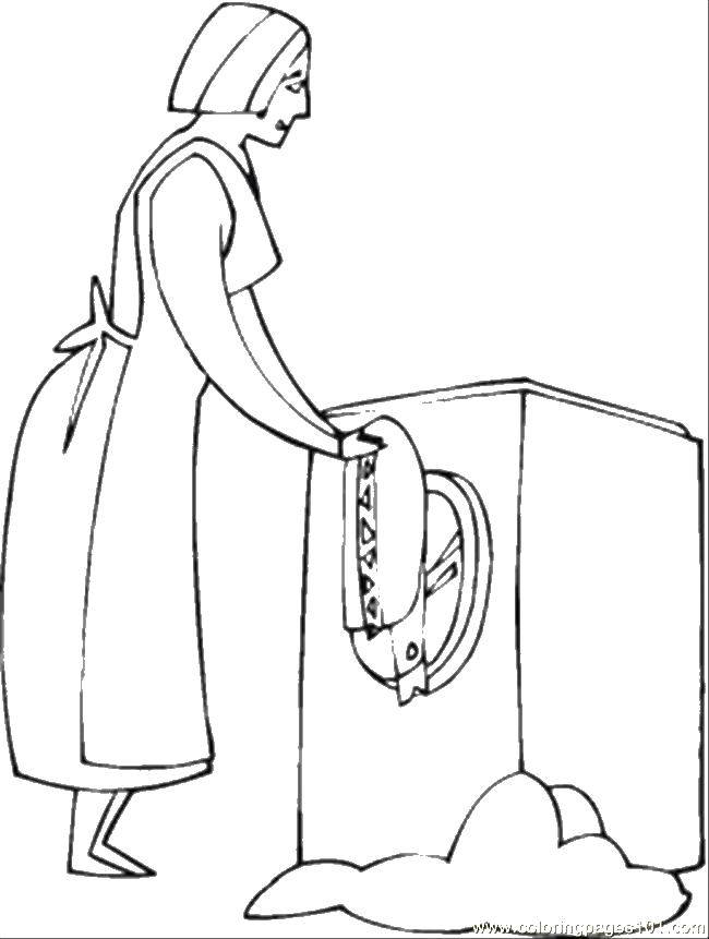 Название: Раскраска Женщина стирает в стиральной машинке. Категория: Стирка. Теги: стирка, женщина, стиральная машинка.