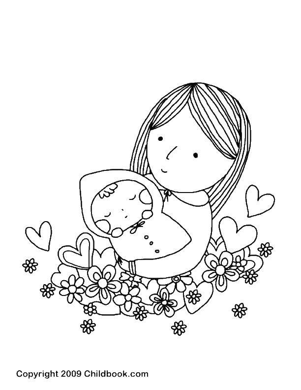 Розмальовки  Мама з немовлям. Завантажити розмальовку люди, мама, дитина, немовля.  Роздрукувати ,діти,