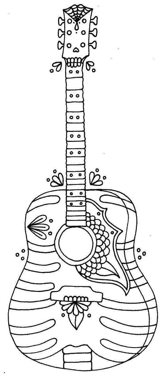 Розмальовки  Візерункова красива гітара. Завантажити розмальовку Антистрес.  Роздрукувати ,Антистрес,