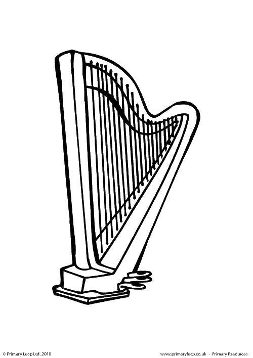 Coloring Wonderful harp. Category Musical instrument. Tags:  Music, instrument, musician, note.