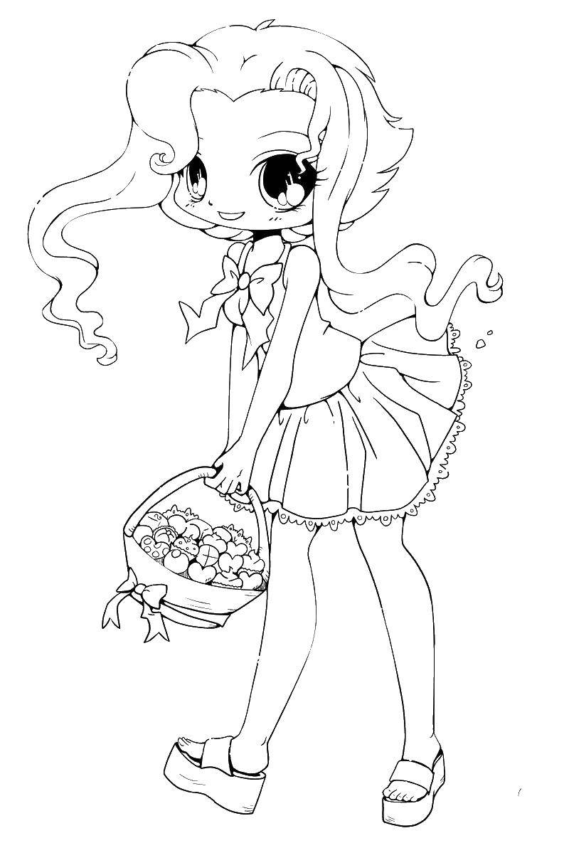Coloring Anime girl with a basket. Category anime. Tags:  anime, devack.