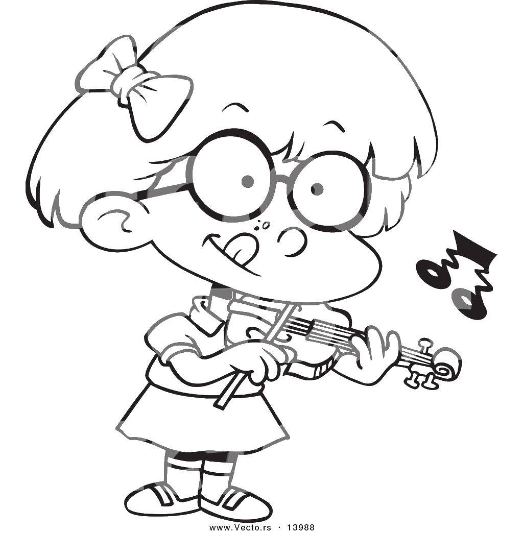 Название: Раскраска Девочка играет на скрипке. Категория: Скрипка. Теги: скрипка, девочка, музыка.
