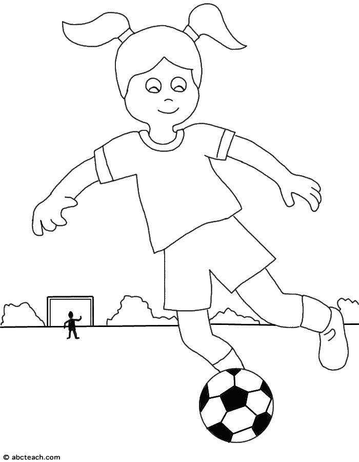 Название: Раскраска Девочка играет в футбол. Категория: Футбол. Теги: Спорт, баскетбол, мяч, игра.