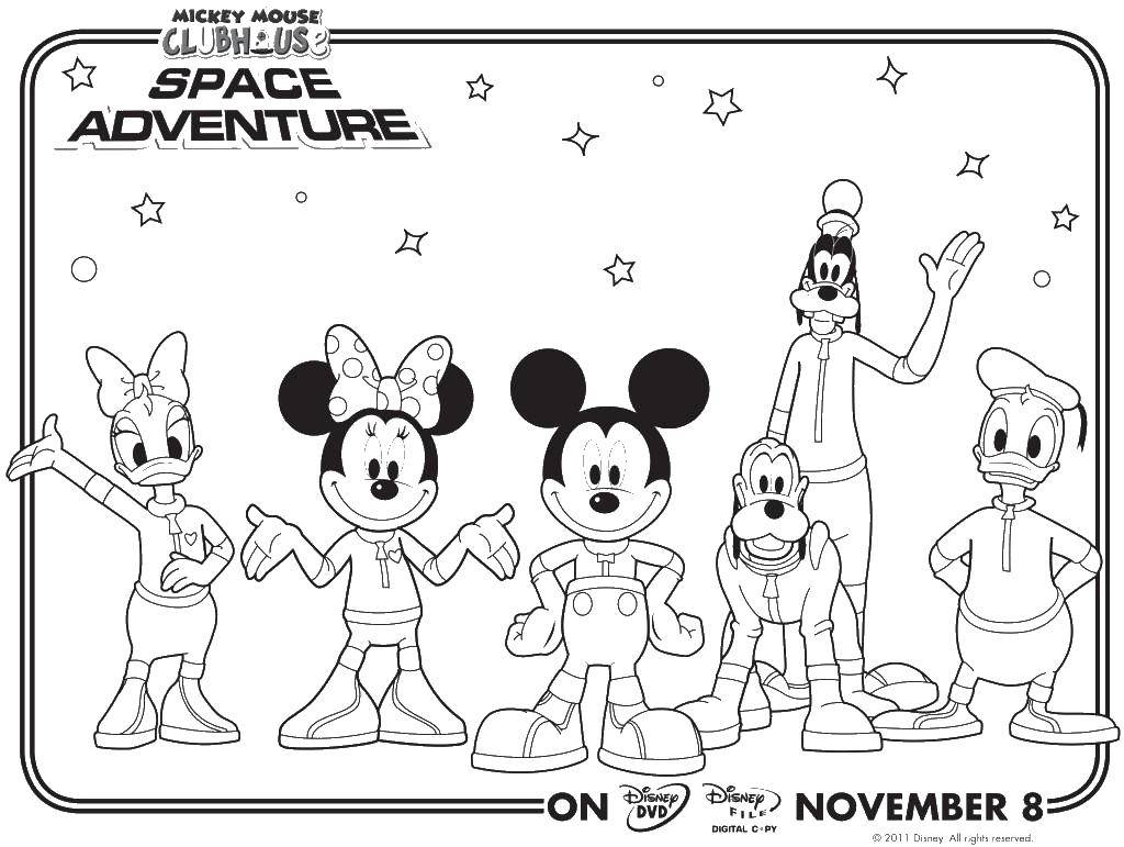 Coloring Disney characters in space. Category Disney cartoons. Tags:  Disney cartoons, space.