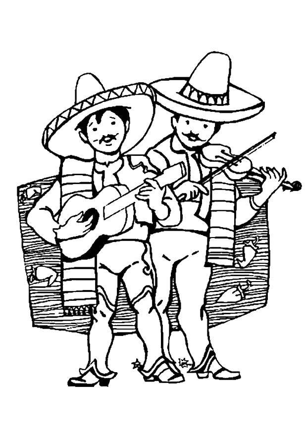 Название: Раскраска Два мексиканский музыканта. Категория: мексика. Теги: мексика, мексиканцы, музыканты.