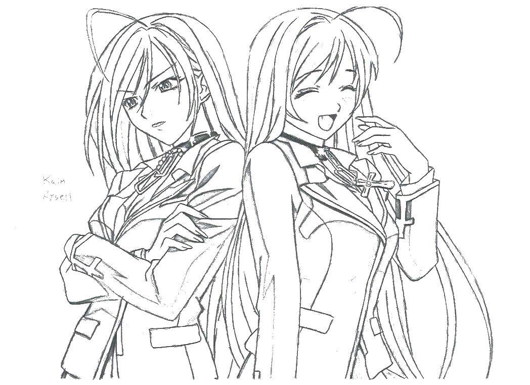 Название: Раскраска Две девчонки из аниме. Категория: аниме. Теги: аниме, девочки, девушки.