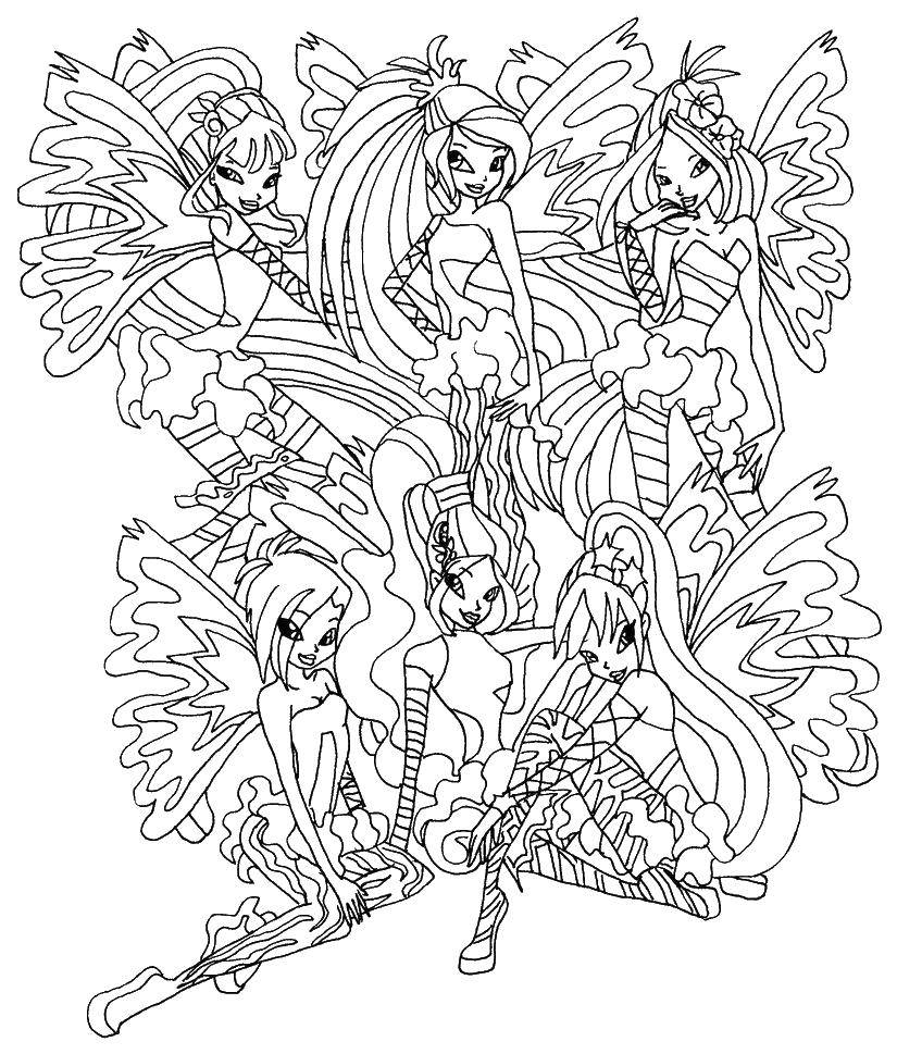 Coloring Winx fairies are very beautiful. Category Winx club. Tags:  Character cartoon, Winx.