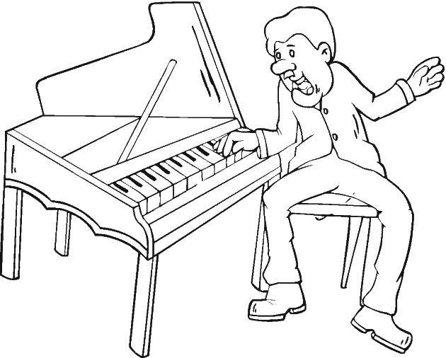 Название: Раскраска Игрок на пианино. Категория: Пианино. Теги: Музыка, инструмент, музыкант, ноты.