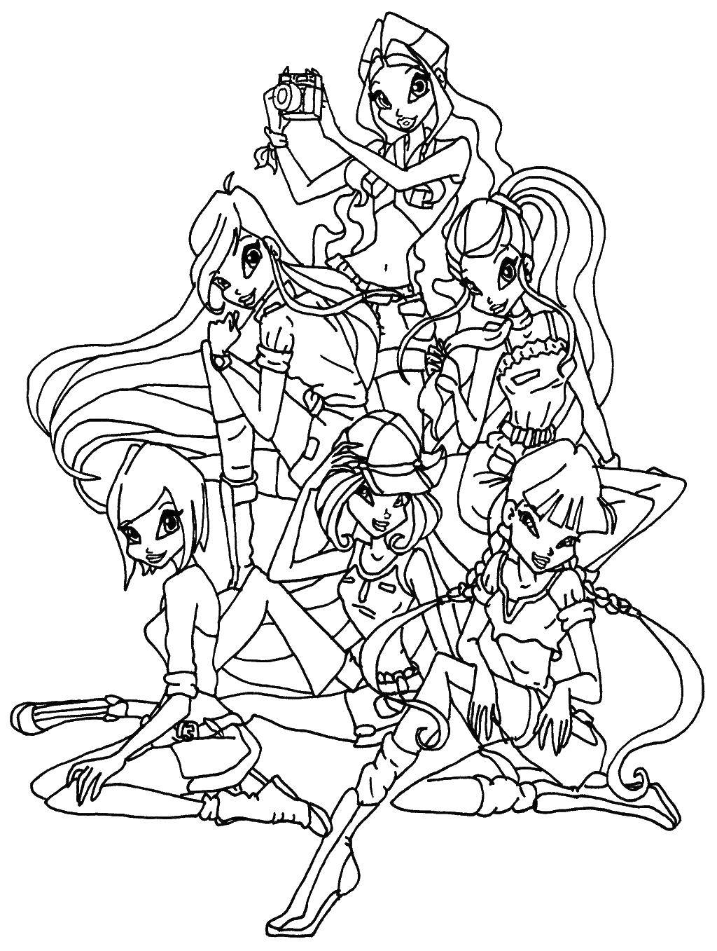 Coloring A team of fairies. Category Winx club. Tags:  Character cartoon, Winx.