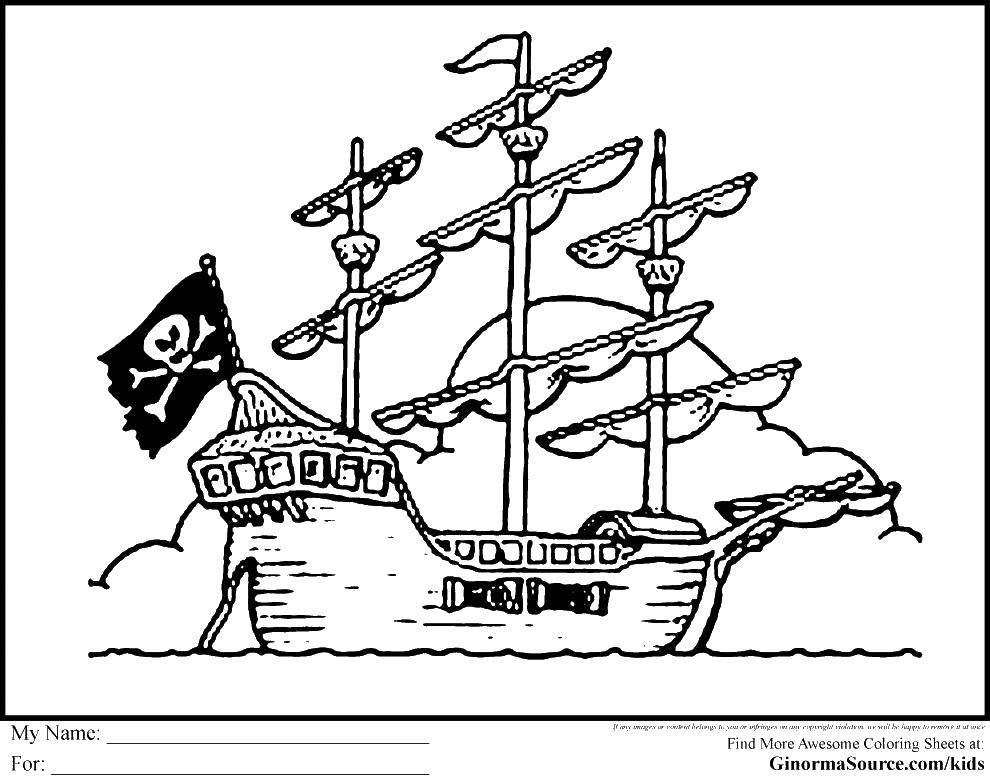 Название: Раскраска Корабль пиратов. Категория: Пираты. Теги: пираты, пиратский корабль, море.