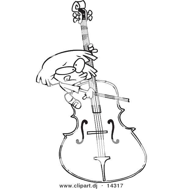 Название: Раскраска Маленький виолончелист. Категория: Скрипка. Теги: Музыка, инструмент, музыкант, ноты.