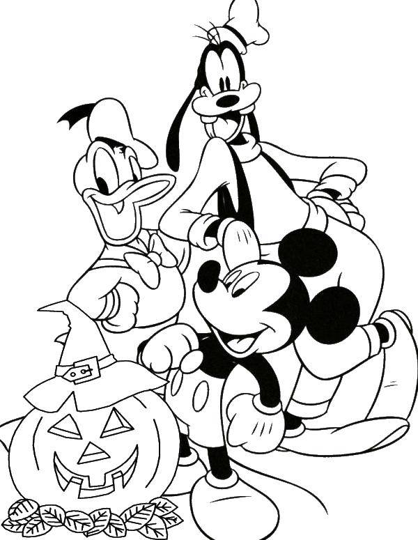 Coloring Mickey, Donald and goofy on Halloween. Category Halloween. Tags:  Halloween, pumpkin.