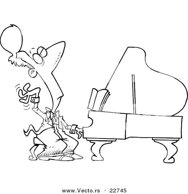 Название: Раскраска Музыкант играет на пианино. Категория: Пианино. Теги: музыкант, пианино, музыка.