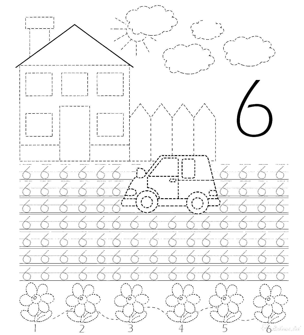 Coloring Recipe numbers 6. Category tracing. Tags:  cursive, 6.