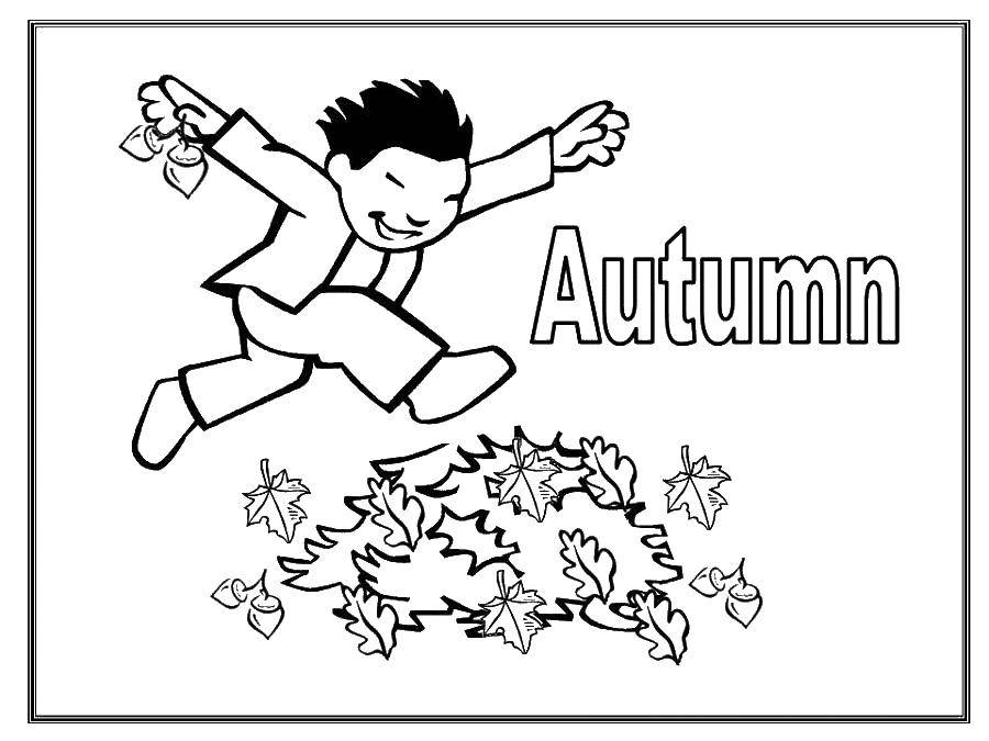 Название: Раскраска Прыжок в листья. Категория: Осенний листопад. Теги: Осень, листья.