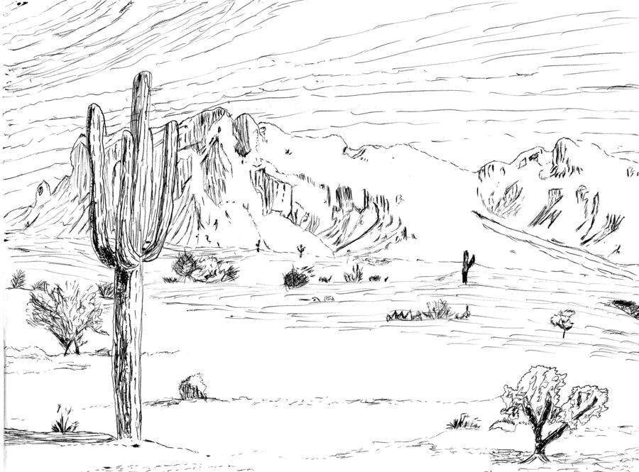 Coloring Desert with cactuses. Category Desert. Tags:  desert, sand, kaktusy.