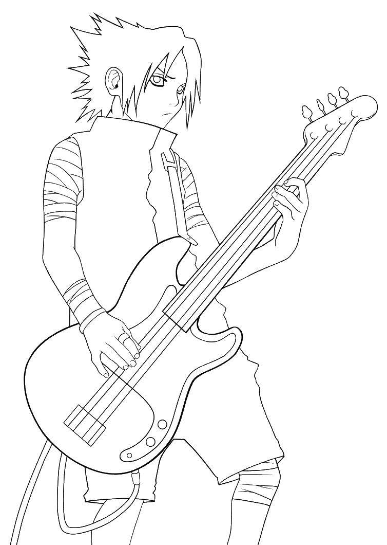 Coloring Sasuke plays the guitar. Category Electric guitar. Tags:  Music, instrument, musician.