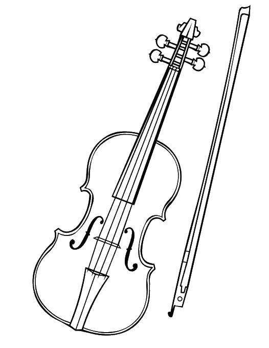 Coloring Violin and bow. Category musical instruments . Tags:  musical instruments, violin.