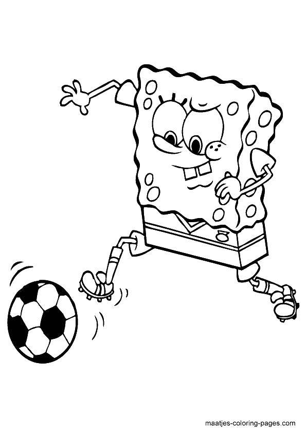 Название: Раскраска Спанч боб играет в футбол. Категория: Футбол. Теги: футбол, спорт, Спанч Боб, мультфильмы.