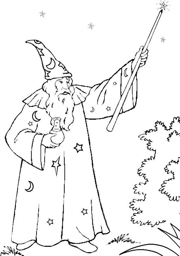 Coloring The old wizard. Category Fairy tales. Tags:  wizard, magic, star, tales.