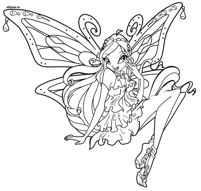 Coloring Stella fairy. Category Winx club. Tags:  Character cartoon, Winx.
