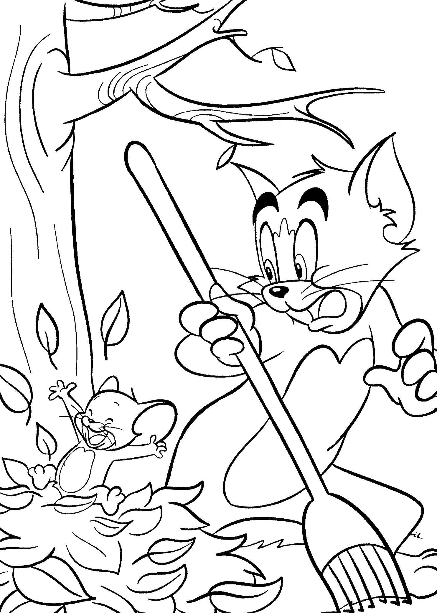Coloring Tom and Jerry in autumn leaves. Category Autumn leaves falling. Tags:  Autumn, leaves.