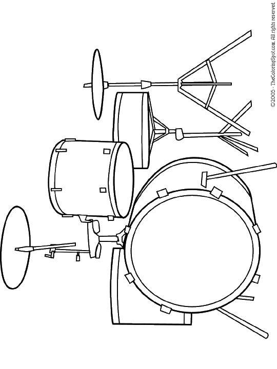 Название: Раскраска Ударная установка. Категория: Барабан. Теги: барабаны, ударные, музыкальные инструменты.