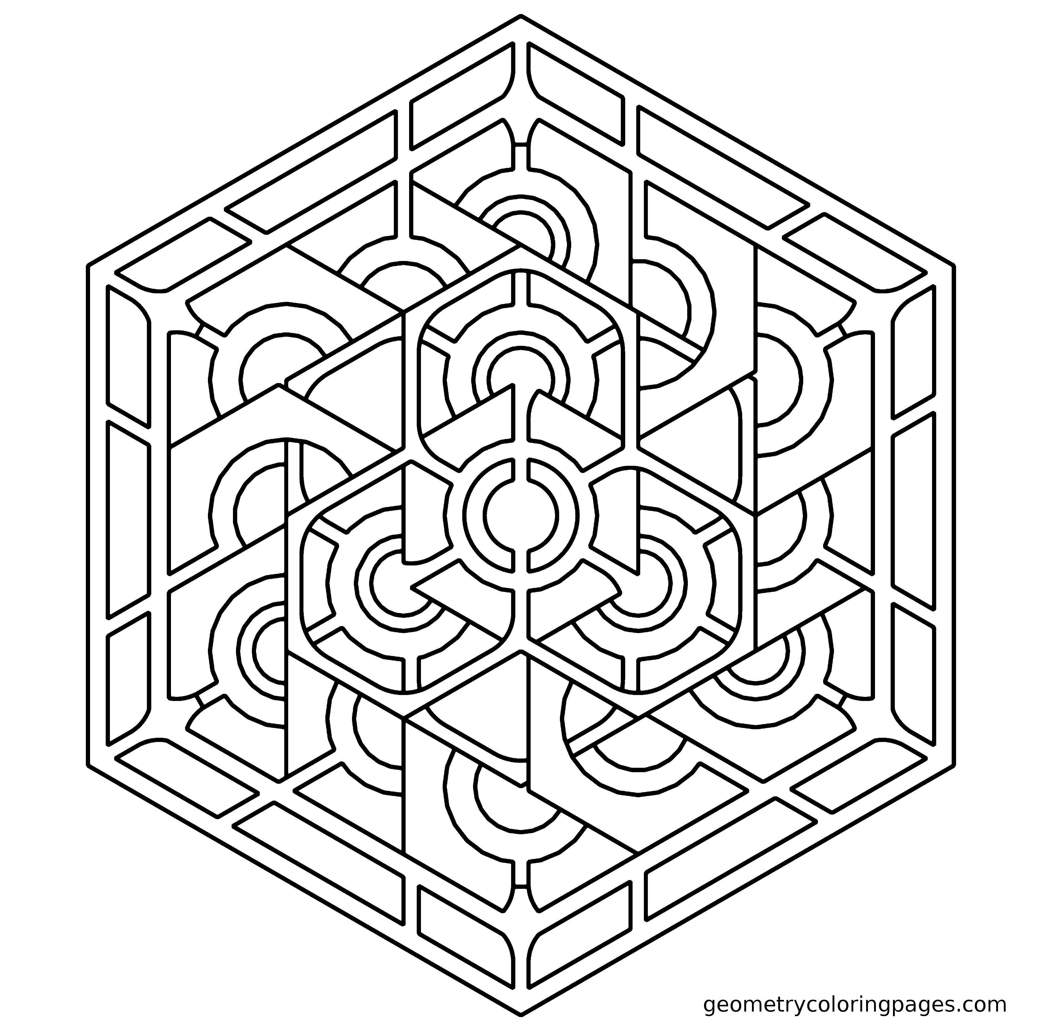 Coloring The pattern in the hexagon. Category With geometric shapes. Tags:  Patterns, geometric.